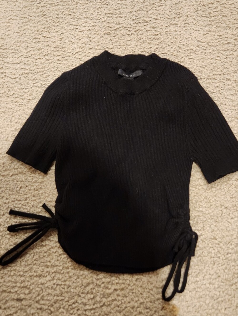 Forever 21 Black Ribbed Short-Sleeve Sweater with Side Ties